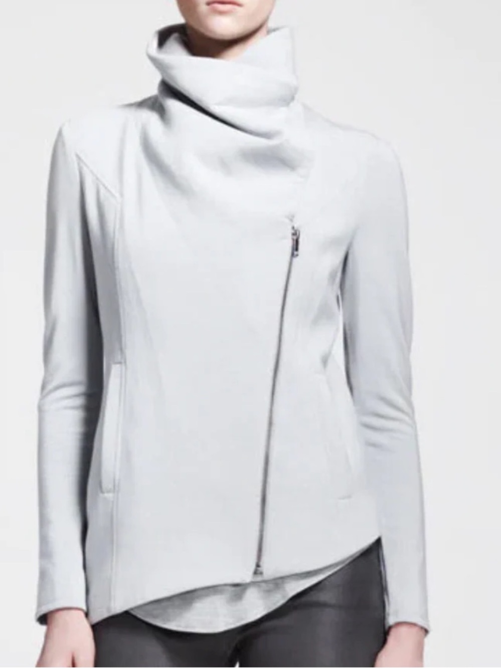 Helmut Lang Women’s White Minimalist Asymmetrical Designer Rayon Zip Jacket